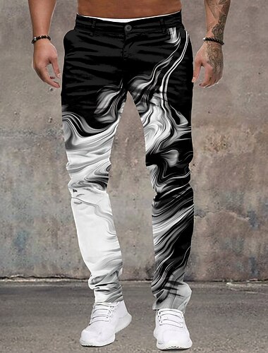  Homme Sable mouvant / liquide Dress Pants works Taille Moyenne Vêtement décontracté de travaile Formel Maison Tenue Quotidienne Fermeture éclair Avec Poches Été Printemps Automne Impression 3D Noir