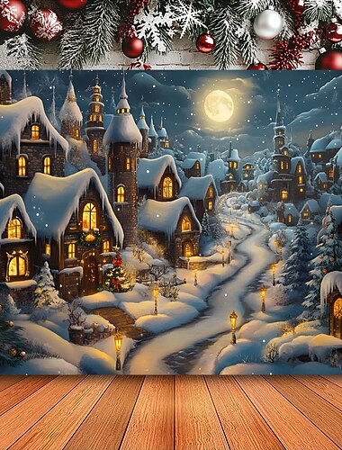  juledekorasjoner hengende billedvev snø byvegg kunst xmas stor billedvev veggmaleri dekor fotografi bakteppe teppe gardin hjem soverom stue dekorasjon