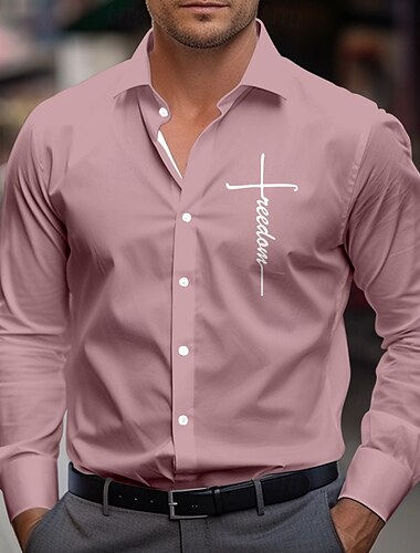  Herren Oberhemd Knopfhemd Jesus Party-Abendgarderobe Geschäft Hellblau Schwarzgrau Weiß Rosa Langarm Hemdkragen Herbst Winter Bekleidung Knopf hoch