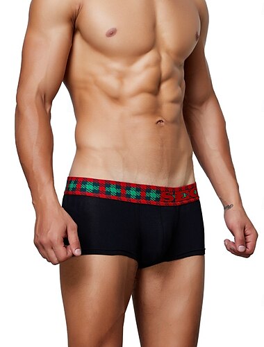  Herren 1 pc Weihnachtsunterwäsche Patchwork Polyester Atmungsaktiv Weich Komfortabel Graphic Mittlere Hüfthöhe Schwarz Weiß