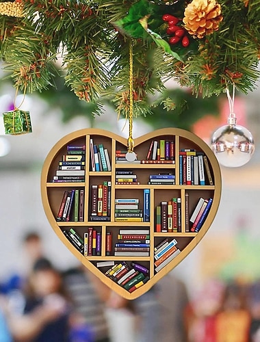  5 stk julebokelskers hjertepynt julepynt i akryltre til hennes bibliotekar vintagebok