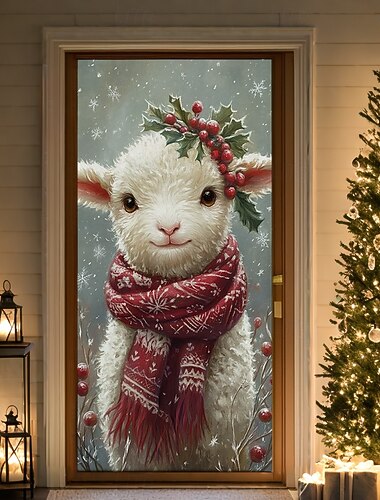  decorazioni natalizie per porte copriporta arazzo per porta pecore di natale tenda per porta decorazione fondale striscione per porta interno/esterno per porta d'ingresso fattoria