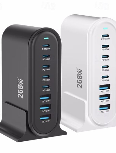  268W マルチポート USB 充電器 USB C 急速充電器 8 ポート充電ステーション ハブ 高速コンパクト GAN 充電器 電源アダプター
