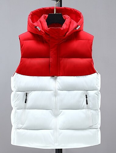  בגדי ריקוד גברים אפוד פאפר מרופד Gilet אפוד מרופד יומי פגישה (דייט) חופשה אופנתי יום יומי סתיו חורף כיס פוליאסטר שמור על חום הגוף נוח צבע אחיד רוכסן עם קפוצ'ון רגיל שחור אדום כהה אודם אֵפוֹד
