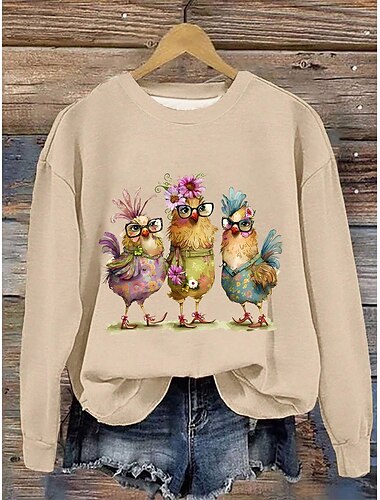  Suéter de mujer con estampado animal para uso diario, informal, con capucha, manga larga, microelástico, otoño e invierno, cómodo, transpirable, tejido suave
