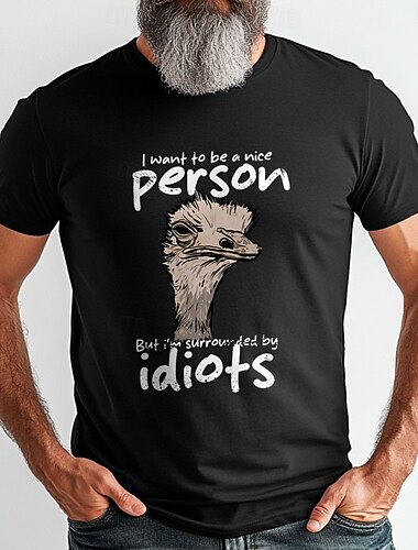  男性用 動物 レタープリント おかしい Tシャツ ティートップ コットン１００％ 半袖 グラフィック シャツ ブラック アーミーグリーン ダークブルー 快適なTシャツ バケーション ストリート ファッションデザイナーの衣類