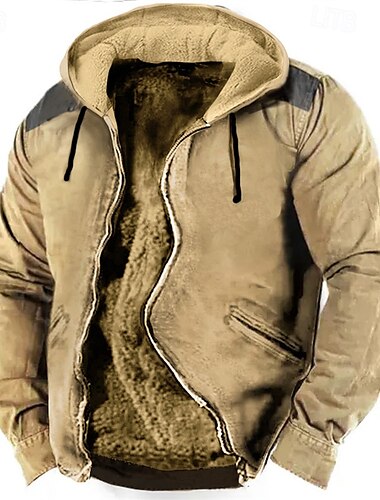  Herren Sweatjacke Kapuzenshirt mit durchgehendem Reißverschluss Fuzzy-Sherpa Fleecejacke Fleece-Hoodie Blau Braun Grün Khaki Mit Kapuze Glatt Reißverschluss Zip Tasche Sport & Natur Täglich Wochenende
