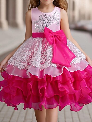  Kinderen Voor meisjes Cosplay-jurk Feestjurk Kleurenblok Mouwloos Prestatie Kerstmis Netstof Blote rug Lapwerk Mooi Zoet Polyester Maxi Feestjurk Swingjurk Tule-jurk Winter 4-12 jaar Rood blauw Paars