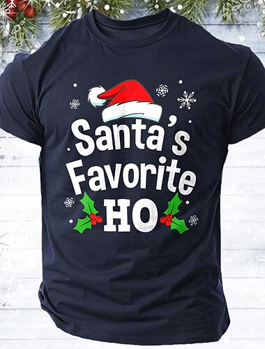  Weihnachts-T-Shirt für Herren mit lustiger Weihnachtsgrafik und Santas Lieblings-Ho-T-Shirt mit Grafik, sportlich, klassisch, kurzärmlig, bequem, T-Shirt, Straßen-, Urlaubs-, Sommermode,
