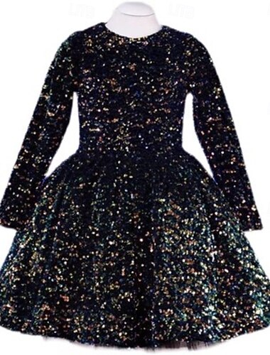  Bambino Da ragazza Vestito da festa Tinta unica Manica lunga Prestazioni Retato Da principessa Dolce Retato Fino a metà polpaccio Vestito tubino Abito in tulle Estate Primavera Autunno Bambini Nero