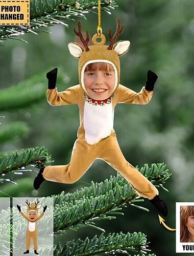  Gepersonaliseerde Foto Kerstversieringen Acryl Schattige Rendier 2D Aangepaste Kerstboomversieringen Kerstdecoratie Hangende Hanger Cadeaus