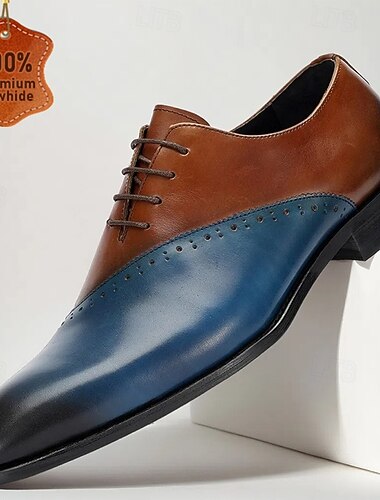  Zapatos oxford de piel de vacuno de primera calidad para hombre: zapatos de vestir formales con degradado de marrón a azul y detalles brogue para ocasiones especiales y de negocios