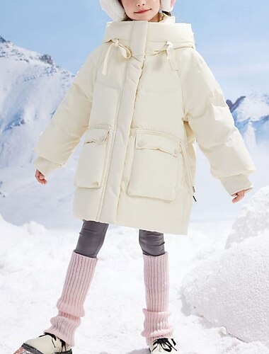  Barn Jente Dun Helfarge Mote Lomme Skole Frakk Yttertøy 4-12 år Høst Svart Hvit Rosa