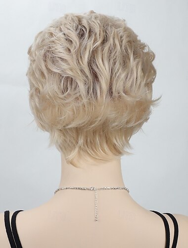  Kurze blonde lockige Perücken für ältere Damen, gewellte Perücke für Frauen, natürliches Haar, synthetische Perücke für Kostüm, Cosplay, Alltagsparty