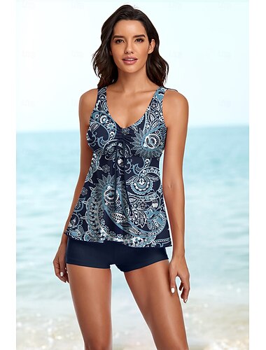  Dámské Plavky Tankini Plavky retro Tropický vzhled Bez rukávů Plavky