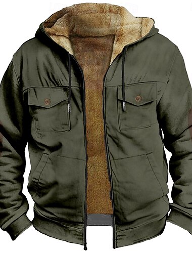  Per uomo Felpa con cappuccio e zip Felpa con cappuccio a zip intera Sherpa peloso Giacca in pile Felpa con cappuccio in pile Marrone Verde Grigio Con cappuccio Liscio Zip Up Cerniera Tasche Sportivo
