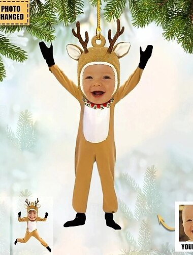  Enfeites de Natal Foto Personalizados Acrílico Rena Adorável 2D Enfeites de Árvore de Natal Customizados Decoração de Natal Pendentes Presentes