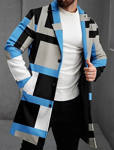  Per uomo Fantasia geometrica Cappotto invernale Giacca in pile Cappotto Termale Comodo Informale Abiti da sera per feste Da tutti i giorni Bottoni Stampa 3D Tasca frontale Inverno Collo ripiegabile
