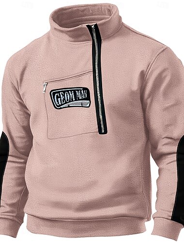  Herren Sweatshirt Pullover Polarvlies Sweatshirt mit Viertelreißverschluss Taktisch Schwarz Rosa Khaki Grau Troyer Halber Reißverschluss Glatt Sport & Natur Täglich Festtage Strassenmode Cool Retro
