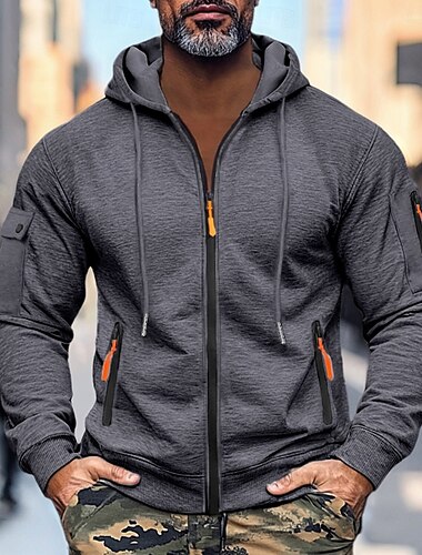  Voor heren Trui met capuchon Hoodie-sweatshirt met rits Dikke hoodies Tactisch Zwart Marineblauw Khaki Licht Grijs Donkergrijs Capuchon Effen Werk Sport & Outdoor Casual Streetwear Basic Casual Lente