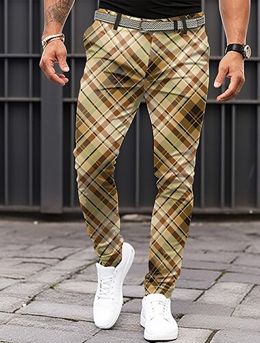  Herren Plaid Anzughosen Mittlere Taillenlinie Business-Casual Formal Alltagskleidung Zip Tasche Sommer Frühling Herbst 3D-Druck Schwarz Blau Kaki
