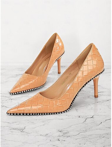  Damen Absätze Abendschuhe B¨¹ro Arbeit Täglich Plaid Niete Stöckelabsatz Spitze Zehe Geschäftlich Minimalismus Kunstleder Lackleder Halbschuhe Mandelfarben Schwarz Weiß