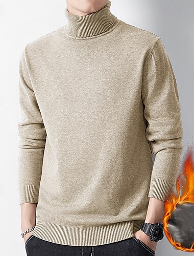  Herr Pullover tröja Stickad tröja Turtle Neck Jumper för män Ribbad Sticka Normal Stickat Slät Polokrage Mode Ledigt Dagliga kläder Datum Kläder Höst vinter Kamel Svart M L XL