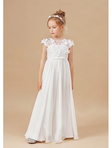  Robe de demoiselle d'honneur en forme de A, longueur au sol, pour fête de mariage, robe de bal mignonne en mousseline de soie avec appliques, élégante, mini, pour mariée de 3 à 16 ans