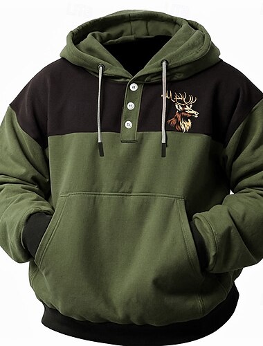  Męskie Jeleń Bluza z Kapturem Z kapturem Bluzy Bluza z Kapturem Długi rękaw Bluza z kapturem Kaptur Kowboj Druk 3D Sporty na świeżym powietrzu Streetwear Czerwonobrązowy Niebieski Kieszeń Druk 3D
