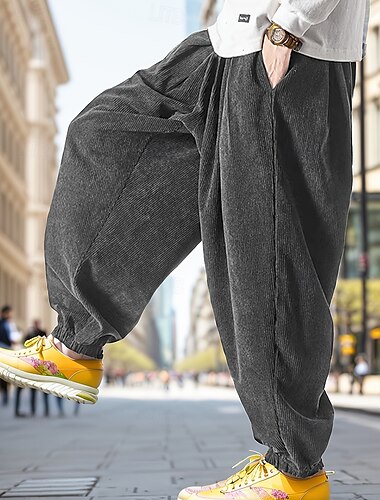  Herr Joggingbyxor Joggare Manchesterbyxor Långbyxor Harem byxor Snörning Elastisk midja Opressade byxor Slät Komfort Varm Fullängd Utomhus Ledigt Dagligen Sport Mode Svart Grå