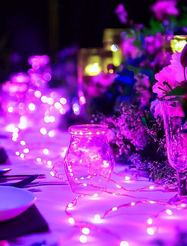  elegante Hochzeitsempfangsparty, 5 m, 50 LED-Lichterkette aus Silberdraht, batteriebetriebene Lichterkette für Zuhause, Weihnachten, Hochzeit&amp;Partydekoration