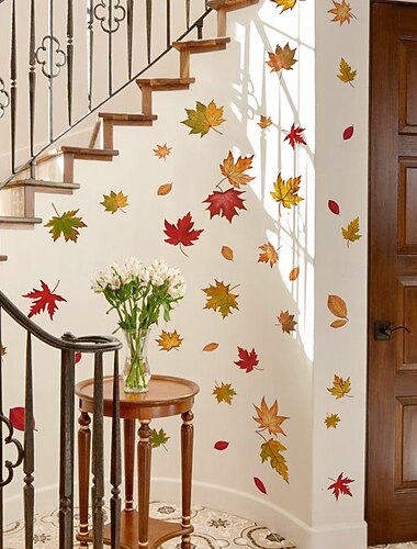 Pegatinas de pared con hojas de arce, decoración de pared para sala de estar, dormitorio, sofá, fondo, habitación de niños, niñas y niños, arte de pared, bricolaje