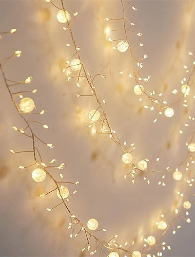  6m 400 led lichtsnoer vuurwerkcluster guirlande verlichting, kerstverlichting voor buiten met knetterend licht, dc31v kristal knetterende bal lichtsnoer voor terras, raam, feestdecoratie - eu/us/uk stekker