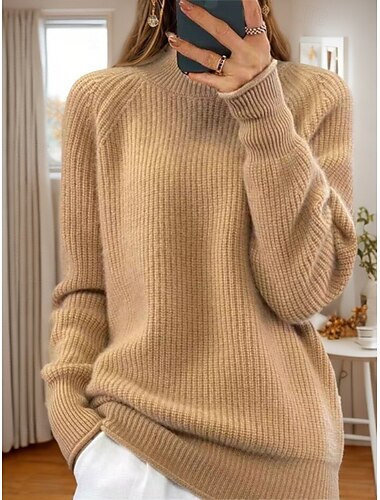  pulover de damă pulover pulover pulover cu gât tricotat tricot mâneci raglan primăvară toamnă acasă vacanță zilnică moale mânecă lungă culoare pură galben roz