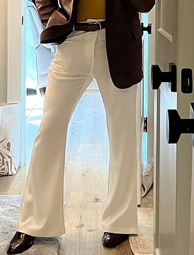  Voor heren Pakken Uitlopende broek Bell Bottom Broek Zak Effen Comfort Ademend Volledige lengte Buiten Dagelijks Uitgaan Elegant Modieus Wit Donkergrijs Rekbaar