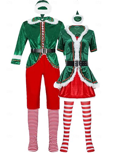  Costumi da Babbo Natale Costumi Cosplay Famiglia e coppie abbinate Per uomo Per donna Natale Abiti coordinati per la famiglia Adulti Natale Mascherata Vigilia di Natale Natale Feste Vestito Calzini