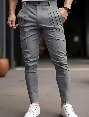  Herren Hose Hosen Chinesisch Chino Chino Hosen Freizeithose Tasche Elastische Taille Falten Glatt Komfort Weich In voller Länge Outdoor Täglich Ausgehen Modisch Strassenmode Schwarz Blau