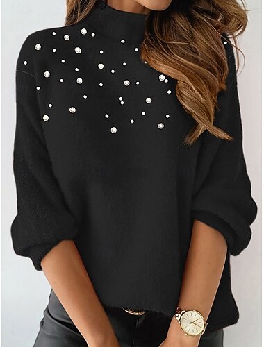  Women's Blouse Pullover Fuzzy High Neck Long Sleeve Comfort Fit Plush Warm Casual Fall Winter