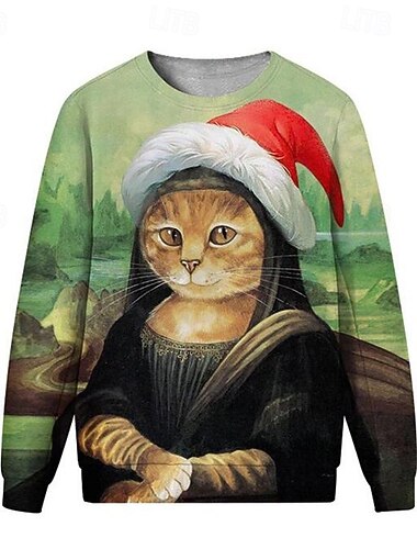  Jul Dyremønster Katt Hund Pullover Morsom julegenser 3D-utskrift 3D Jul Morsom Til Par Herre Dame Voksne Jul Karneval 3D-utskrift Fest Festival