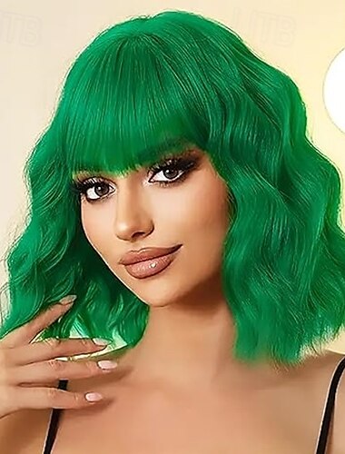  Wig with Bangs Wigs for Women Short Wavy Wig Shoulder Length Curly Bob Synthetic Wig Heat Resistant Fiber Wigs for Daily Party Use