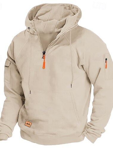 Homme Sweat à capuche Sweat à capuche quart zippé Noir Rouge bleu marine Bleu Roi Kaki Capuche Plein Poche Sport & Loisir du quotidien Vacances Vêtement de rue Frais Décontractées Hiver Printemps