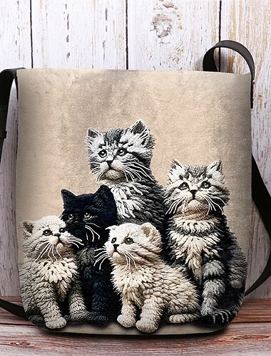  Schwarze Umhängetasche mit Katzen-Print für Damen – stylische, lässige Schultertasche für Katzenliebhaber und den täglichen Gebrauch