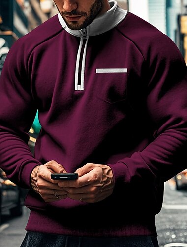  Herren Sweatshirt Pullover Viertelreißverschluss Sweatshirt Schwarz Rote Marineblau Hellgrau Dunkelgray Stehkragen Farbblock Tasche Sport & Outdoor Lässig Täglich Streetwear Lässig sportlich Frühling