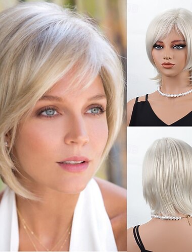  Kurze blonde Perücken für Frauen, Bob-Perücke, natürliche glatte Perücke, Seitenscheitel, für den Alltag, Partys, Cosplay