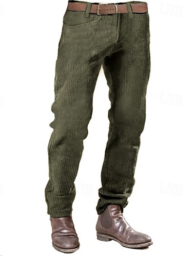  Men's Dress Pants Corduroy Pants Trousers Slacks Buttons Pocket Plain Comfort Formal Party Work Fashion Classic Style Lake blue Army Green Micro-elastic