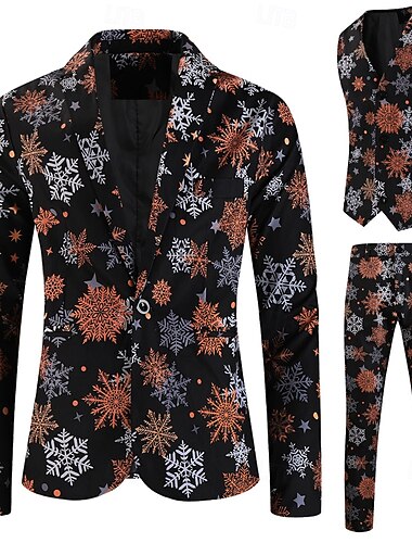  fekete férfi karácsonyi öltöny hópehely nyomott 3 részes karácsonyi testre szabott egymellű egygombos 2024