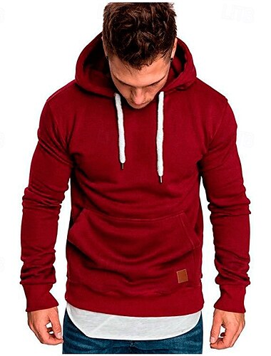  Herr Huvtröja Svart Vit Gul Vin Armégrön Huva Slät Ficka Sport & Utomhus Dagligen Helgdag Polyester Streetwear Grundläggande Ledigt Vår & Höst Kläder Pull Tröjor
