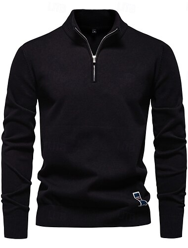  Herren Pullover Reißverschluss-Pullover Gerippt Stricken Normale Oberteile Reißverschluss Einfarbig Gerollter Kragen Strickware Täglich Outdoor Sport & Outdoor Bekleidung Frühling & Herbst Schwarz