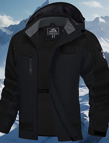  Herren Regenjacke Außen Wasserdicht Winddicht Wanderoutfits Wanderbekleidung Frühling Herbst Windjacke Patchwork Dunkelgrau Schwarz Weiß