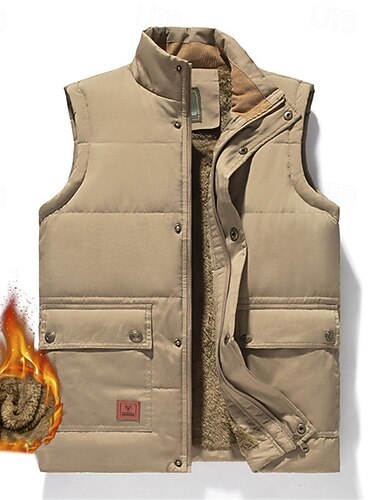  Voor heren Gewatteerd vest Dagelijks Casual Herfst winter Zak Polyester Comfortabel Effen Kleur Rits Opstaand Zwart Khaki Leger Groen Donkerblauw Hesje